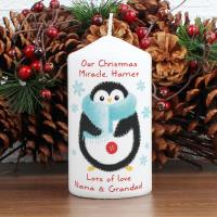 Personalised Felt Stitch Penguin Pillar Candle Extra Image 1 Preview